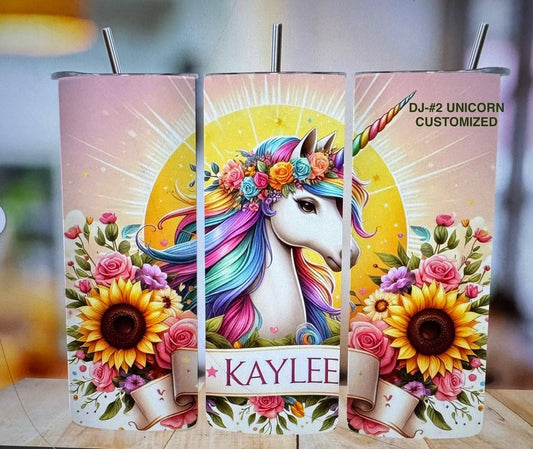 Tumbler DJ#2 UNICORN CUSTOMIZED NAME SUNFLOWER