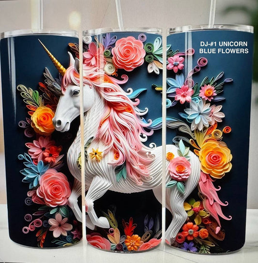 Tumbler DJ#1 UNICORN BLUE FLOWERS