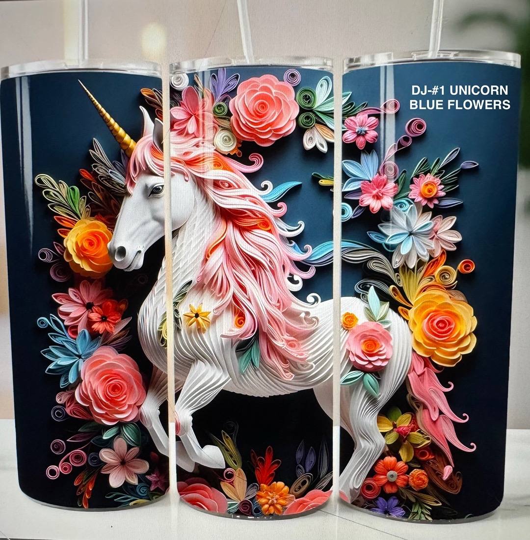 Tumbler DJ#1 UNICORN BLUE FLOWERS